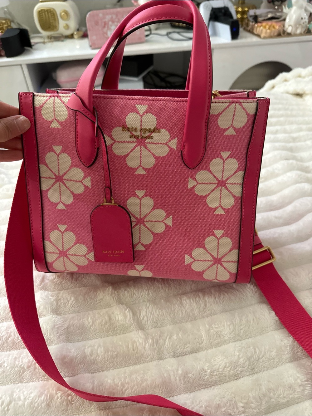 kate spade Pink Floral Canvas Tote with Detachable Strap